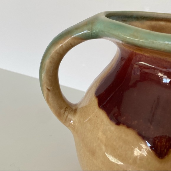 Art Pottery Pitcher Dan Lasser Signed Vermont Glaze Red Tulip 6.25” Green Beige - Picture 15 of 16